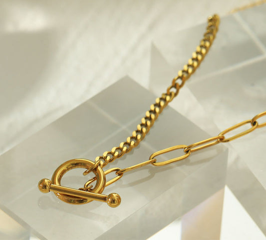 CHARLOTTE Gold: Mix Chain T-Bar Gold Necklace