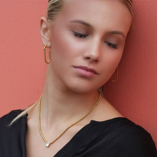 CROMER Zirconia Heart Pendant Ball-Bead Chain Necklace