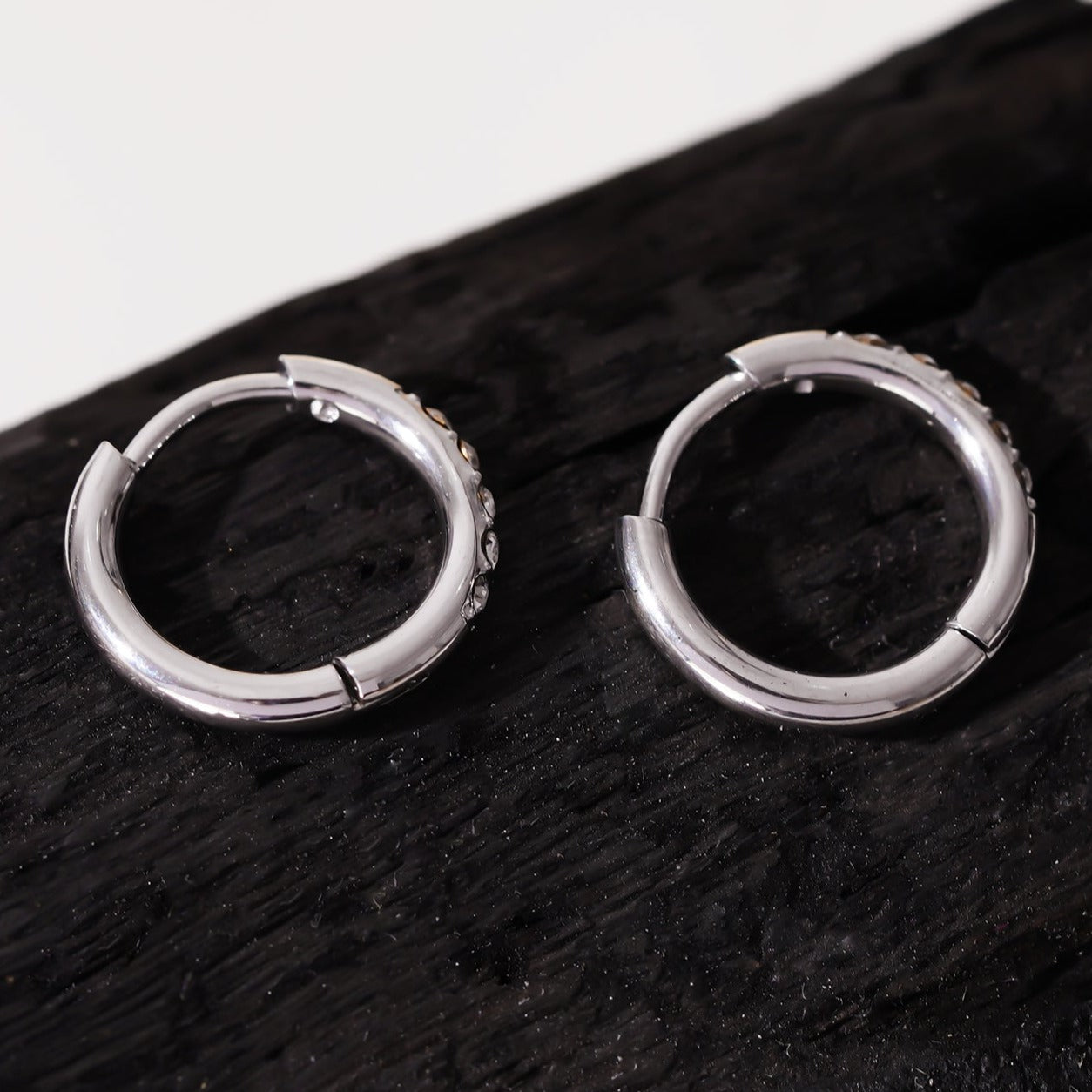 DARCI: Pavé Zirconia Gemstone Embedded Classic Mini Hoop in Silver