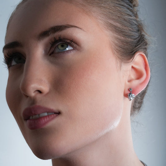 DAROCCA Silver (White Gold): Large Heart Shaped & Mini Solitaire Round Shaped Zirconia Combo Studs