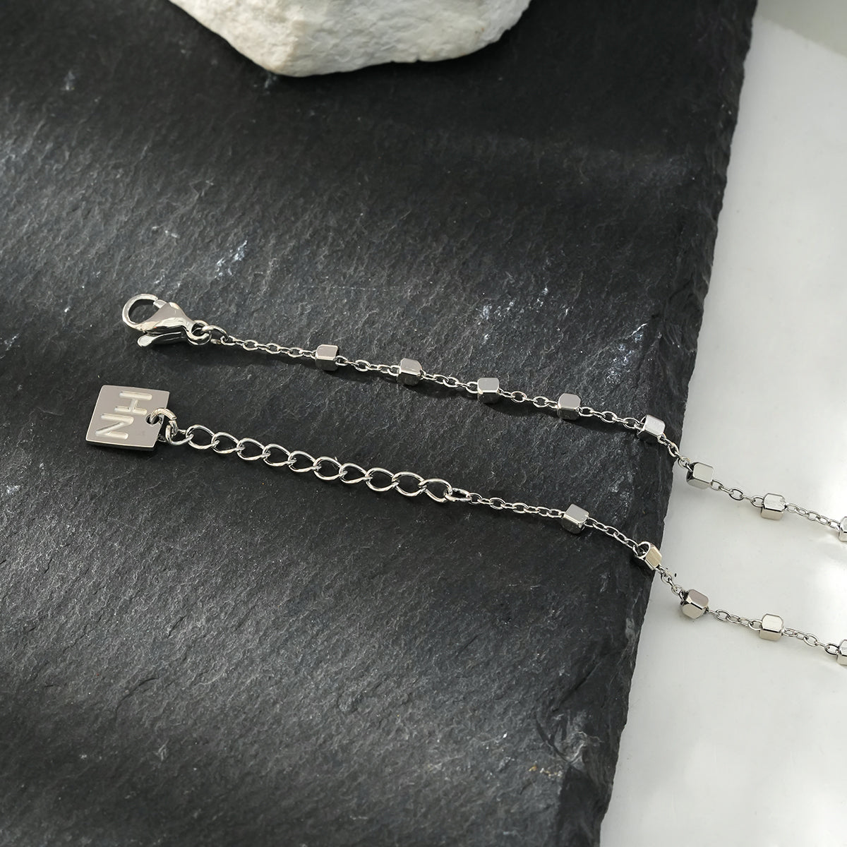 DEMELZA White Gold (Silver Toned): Essential Daily Bracelet with Delicate Square Beads