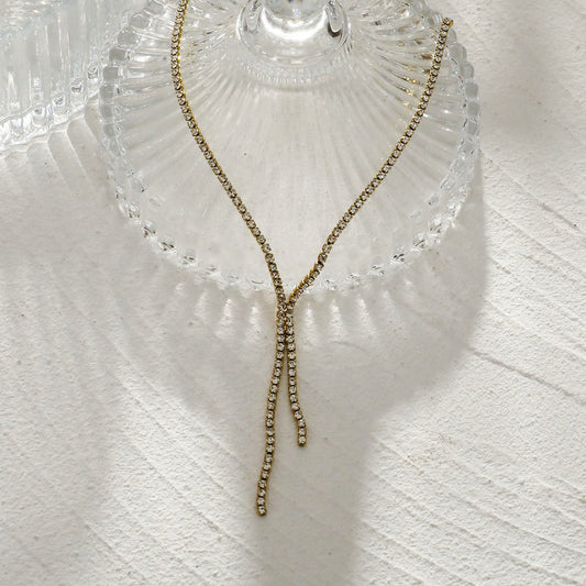 DIANA Pavé Zirconia String Chain Necklace with a Lariat Detail