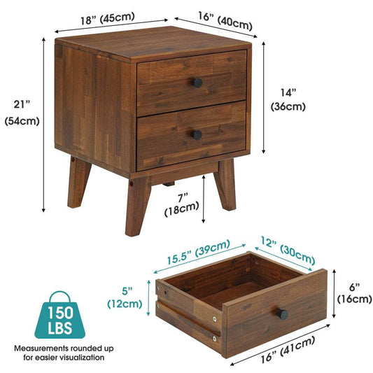 Silvia 2-Drawer Solid Wood Nightstand
