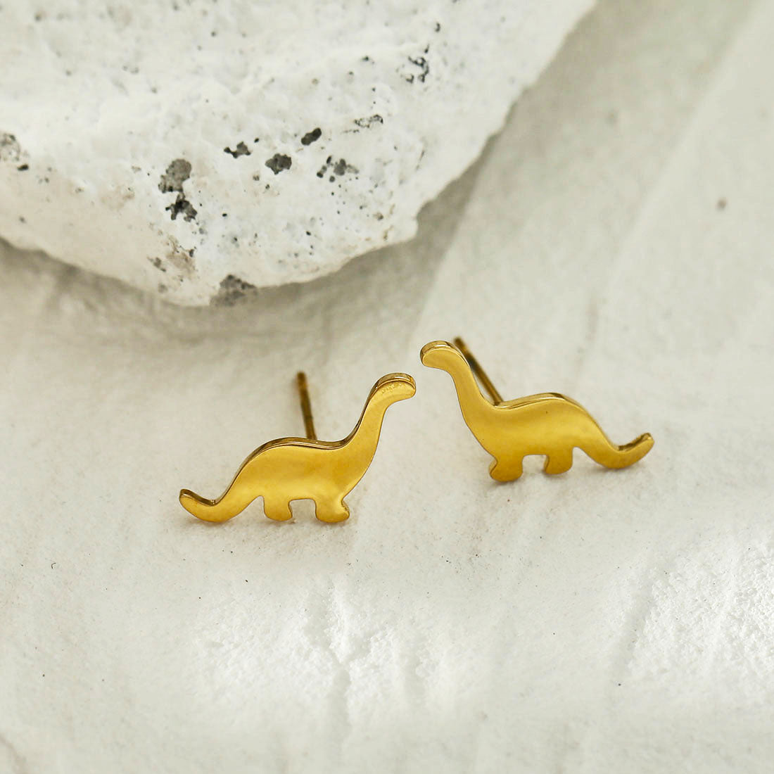 DINO: Dinosaur Stud Earrings in Gold
