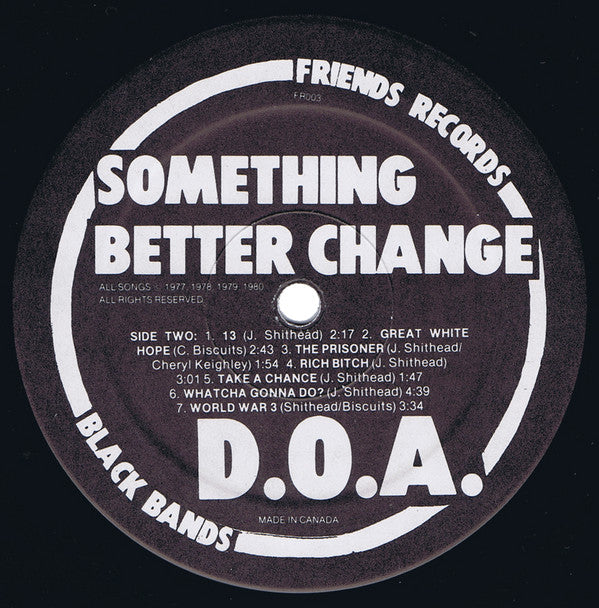 DOA – Something Better Change - 1980, 1er pressage, RARE