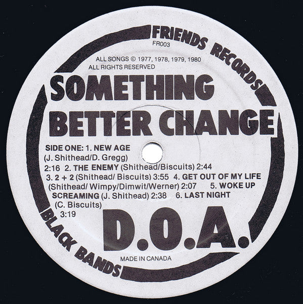 DOA – Something Better Change - 1980, 1er pressage, RARE