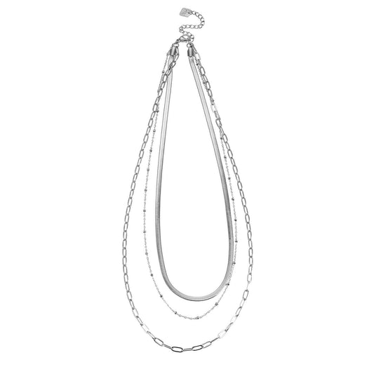 GEILNAR: Triple Layer Mixed-Chain Necklace in Silver