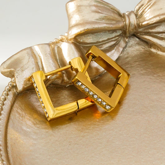 PAIA Gold: Tiny Squared Shape Hoop Earrings Embedded with Zirconia Gemstones