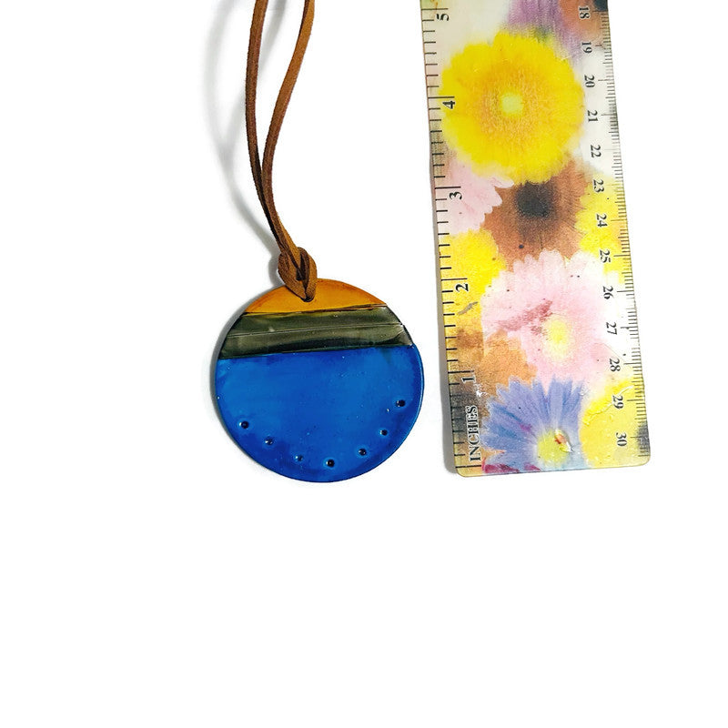 Blue Disc Pendant Necklace Handmade