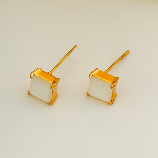 ERITH: Gold Rimmed Natural Shell Square Shaped Classic Stud Earrings