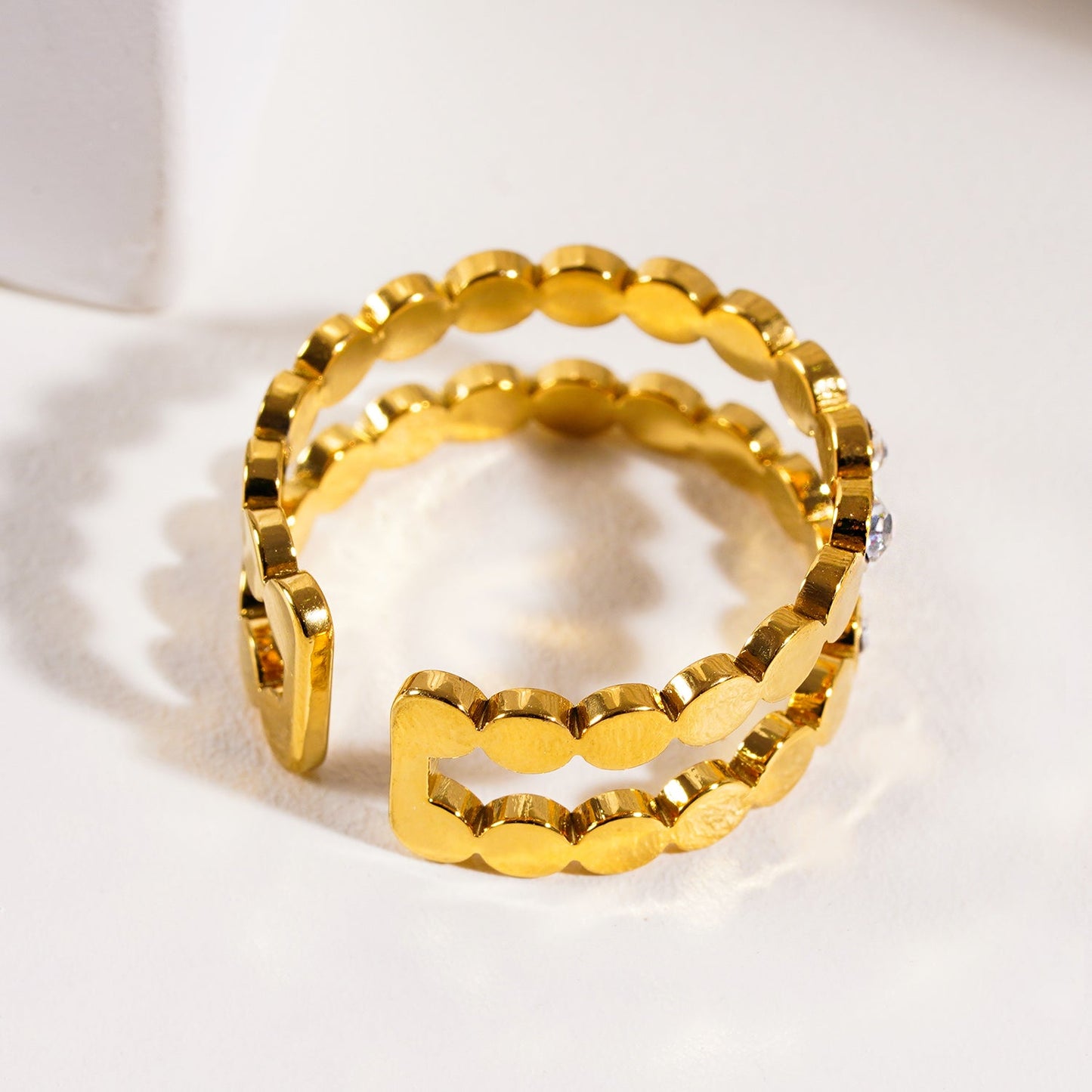 ERLAT: Double Stacked Zirconia Embellished Textured Ring
