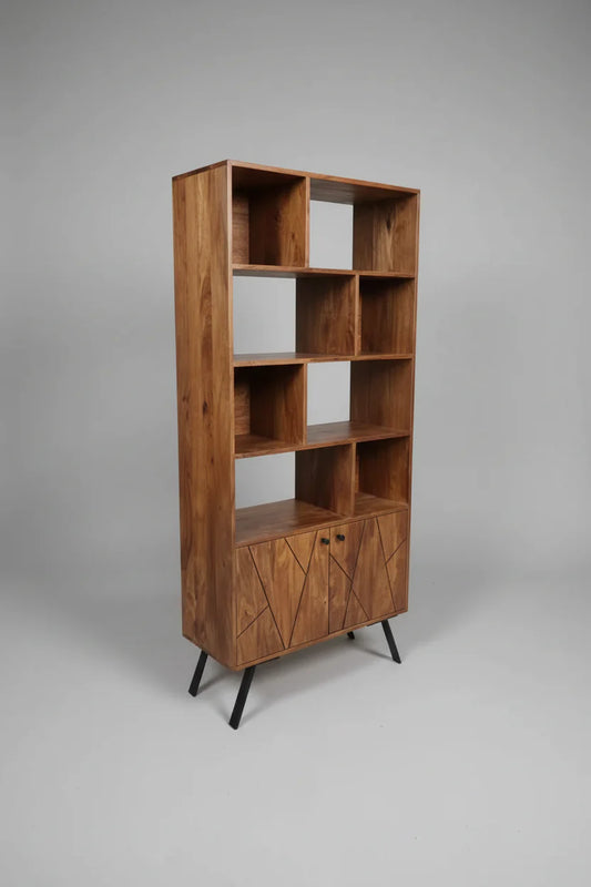 Étagère Mid-Century en bois d'Acacia avec 2 portes