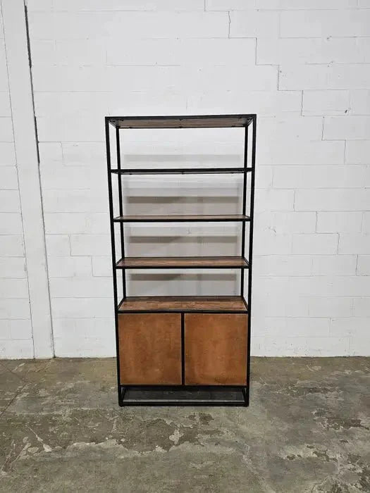 Étagère en Bois d'Acacia 2 portes sur structure d'acier noir