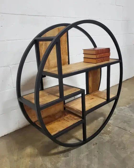 Étagère murale rond en bois de manguier et acier