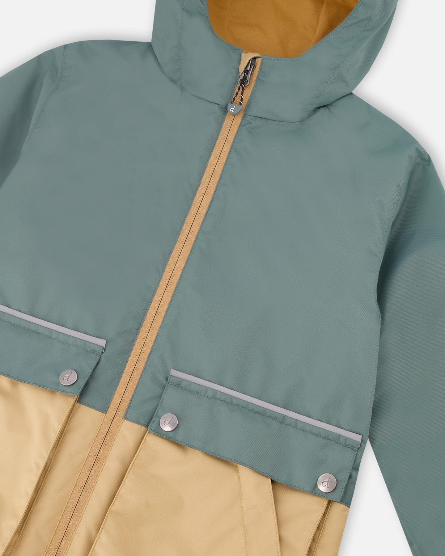 Hooded Colorblock Parka Forest Green And Beige