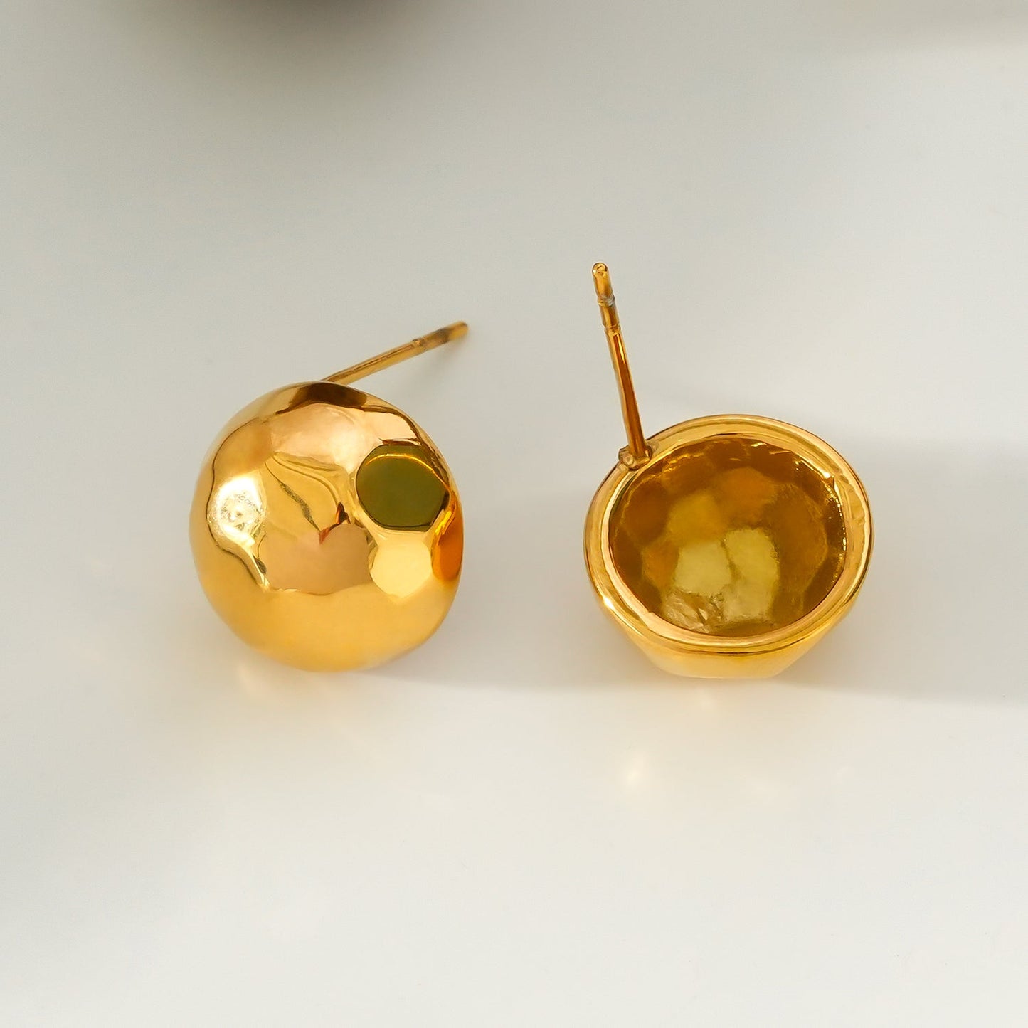 FELTHAM Gold: Contemporary Hammered Look Stud Earrings
