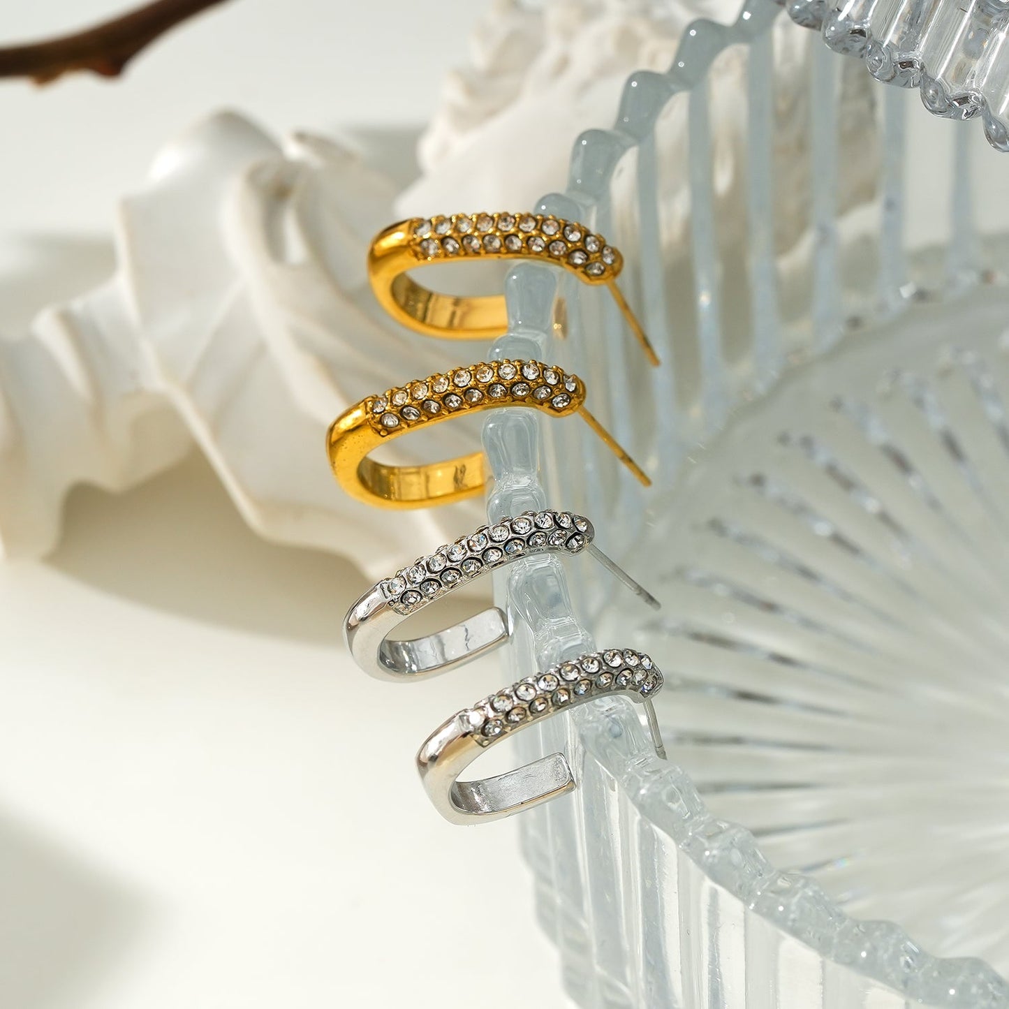 FIRLE Gold: Partial Pavé Zirconia Oval Hoop Earrings