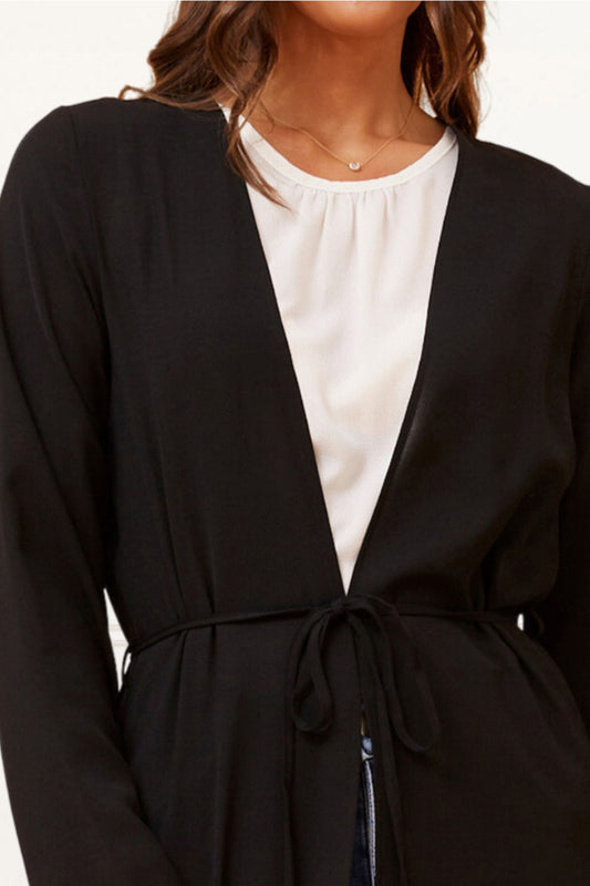 Fanny Long Woven Cover-Up Maxi Cardigan Open Tie Front