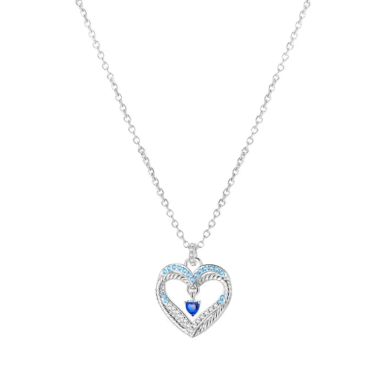 Filigree Heart Sterling Silver Necklace With Blue Gemstones