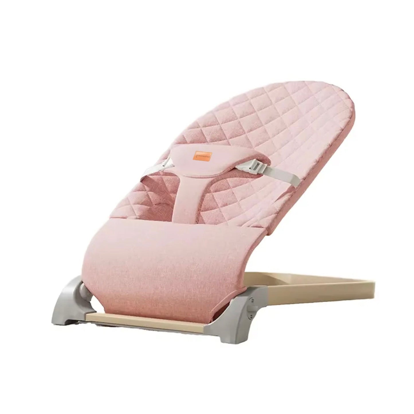 Ergonomic Quilted Baby Bouncer & Rocker with Removable Toy Bar, Adjustable Safety Harness , Baby Bouncinette (Pink)