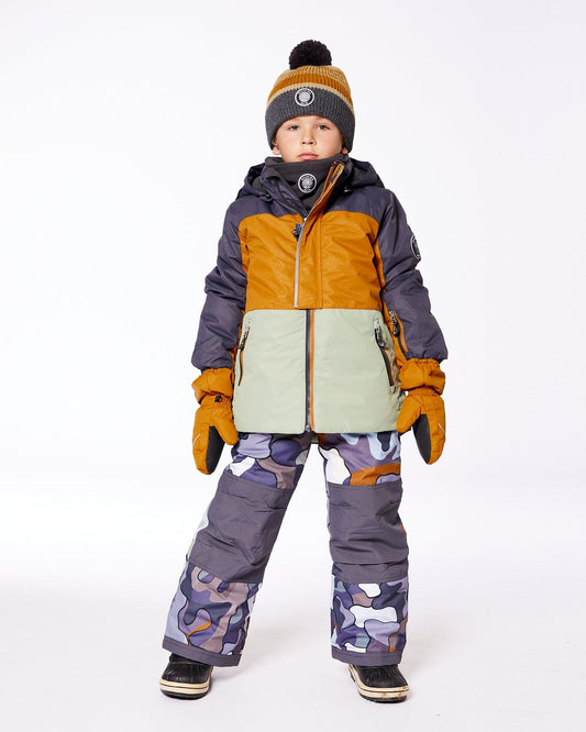 Two Piece Snowsuit Colorblock And Print Camo Dark Gray