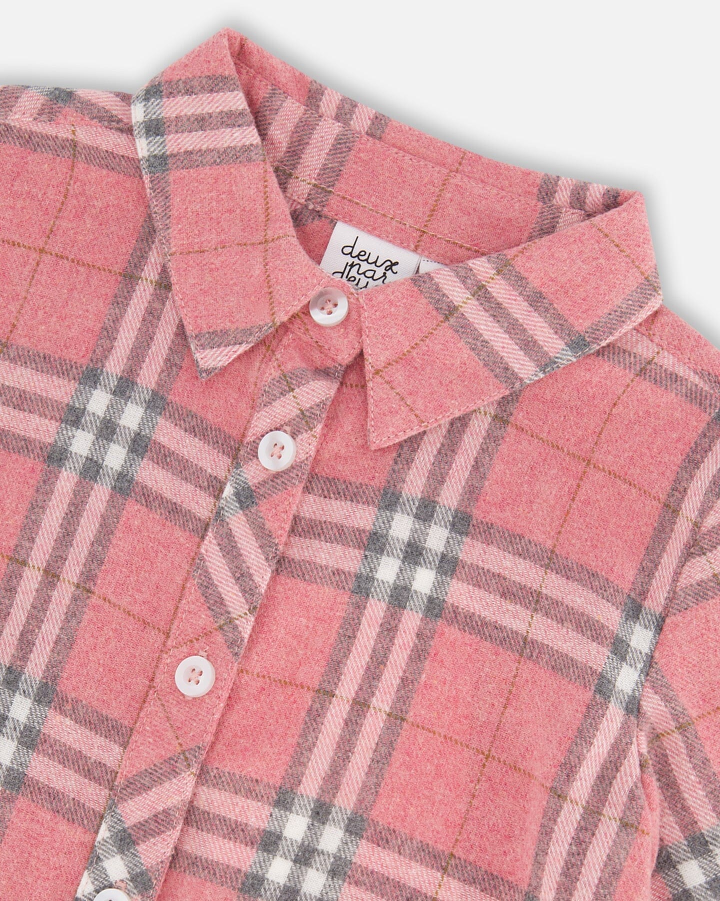 Flannel Shirt Dress With Frill Pink Plaid