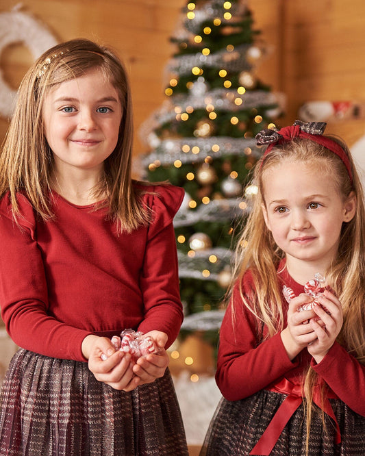 Headband With Glittering Tulle Bow Red Plaid