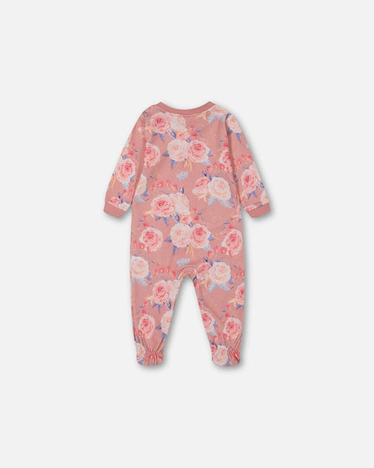 Organic Cotton One Piece Pajama Old Pink Printed Roses