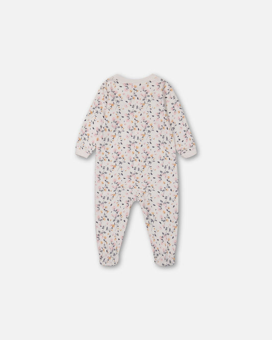 Organic Cotton One Piece Pajama Cream Printed Flowers