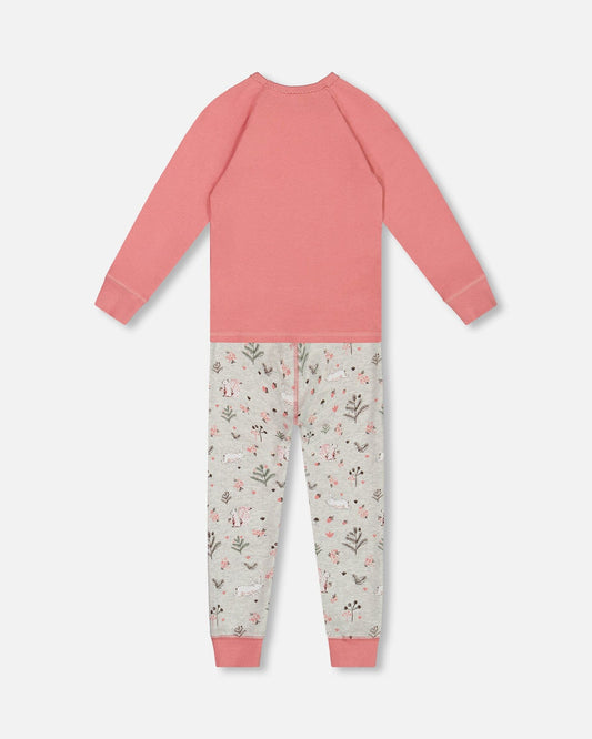 Organic Cotton Two Piece Pajama Set Beige Mix Printed Squirrel