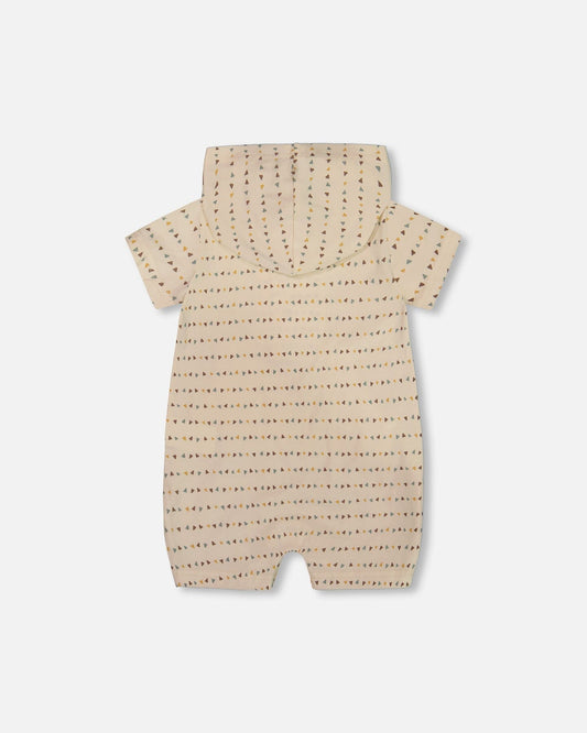 Printed Organic Cotton Hooded Romper Off-White