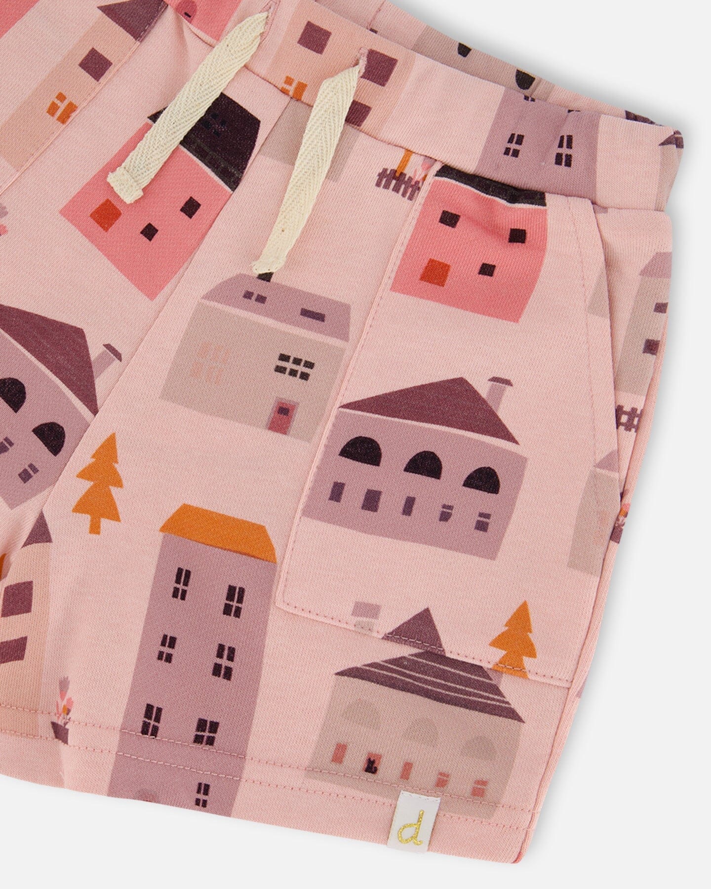 Printed French Terry Short Pink And Coral Houses