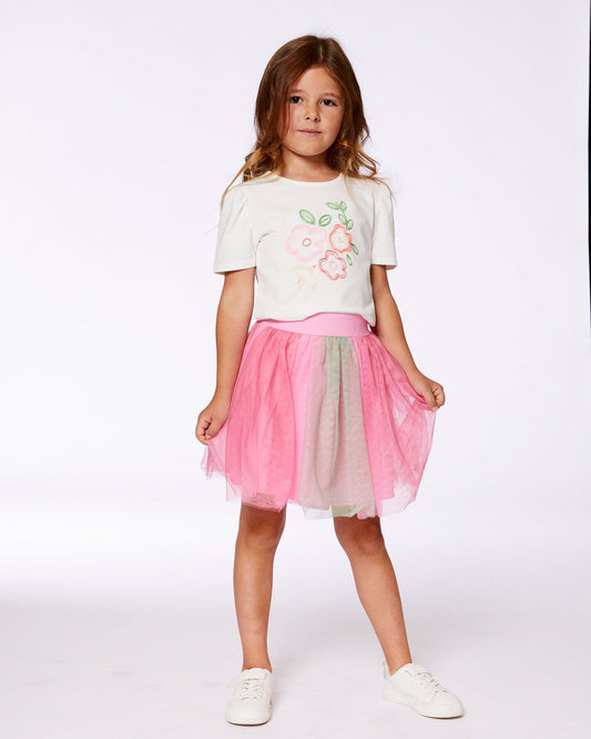 Printed Mesh Skirt Pink And Green