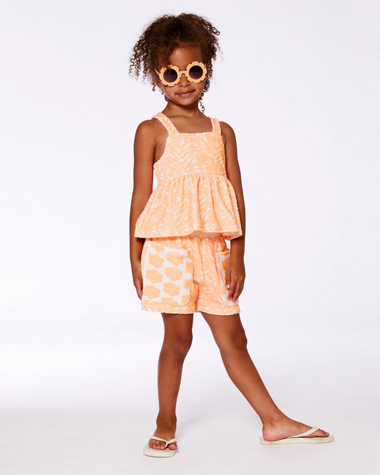 Printed Terry Tank Top And Shorts Set Vibrant Orange And White
