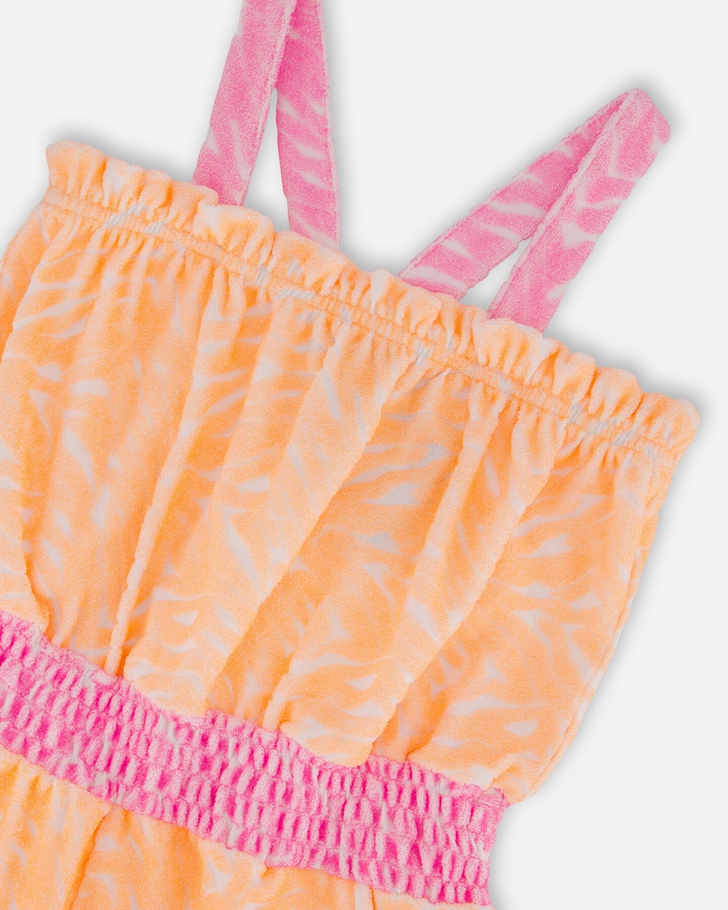 Printed Terry Cloth Romper Vibrant Orange And White
