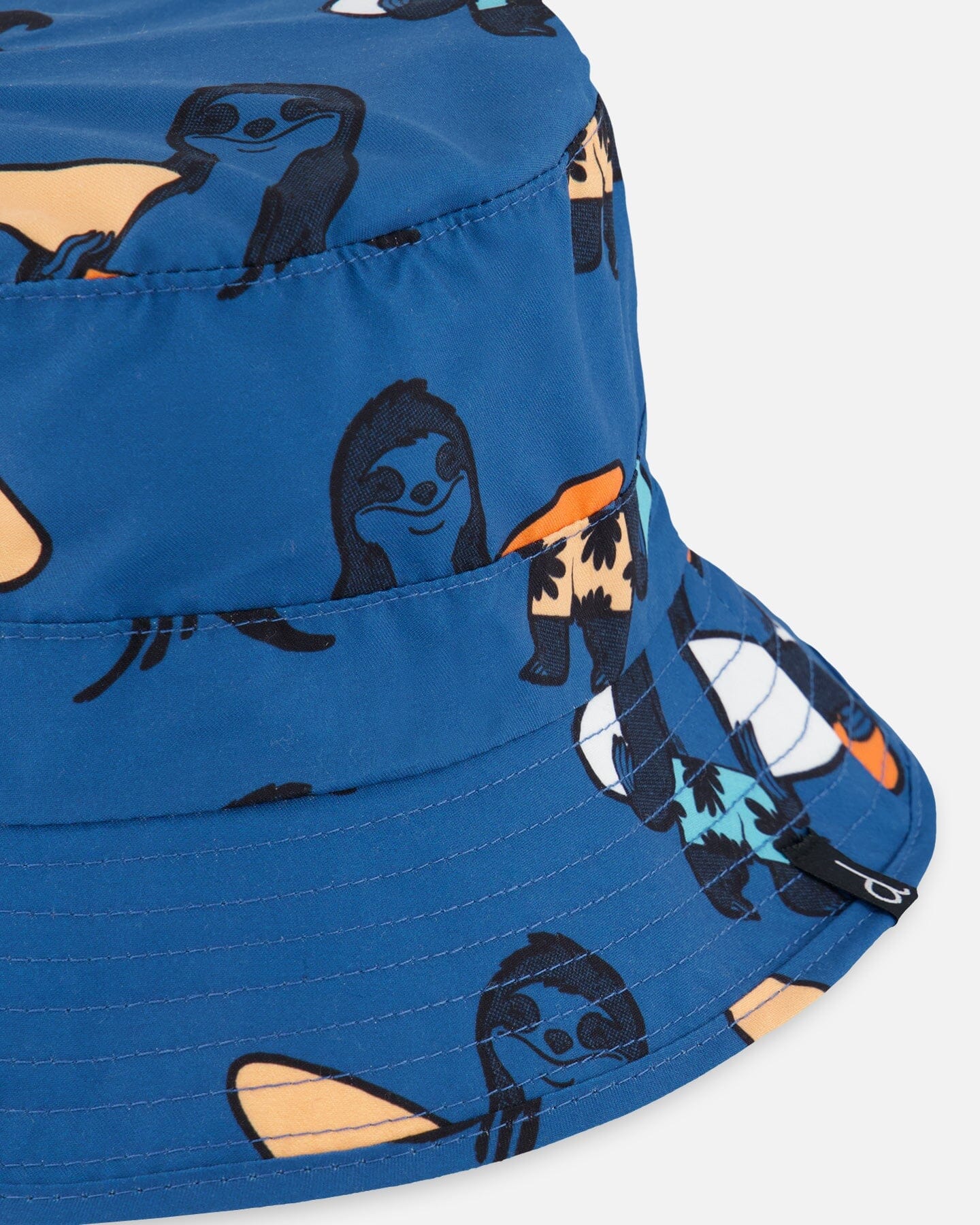 Printed Beach Hat Orange Sloths On Navy Blue