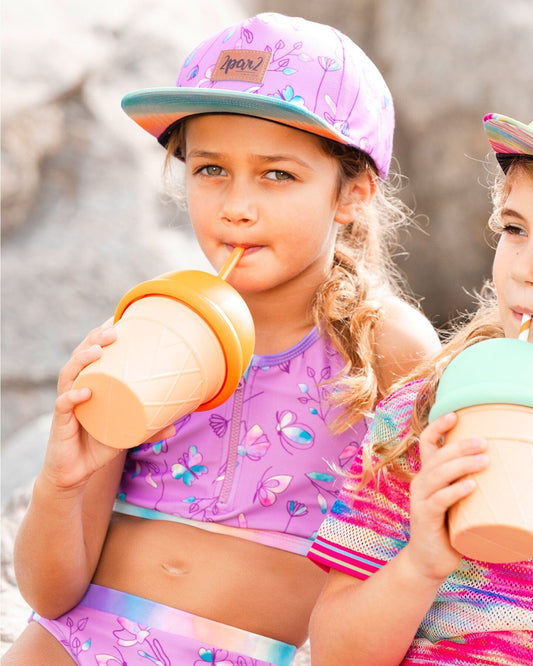 Printed Two-Piece Swimsuit Old Mauve And Multicolored Butterflies