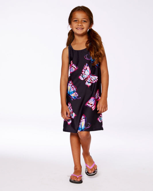 Printed Beach Dress Black And Multicolored Butterflies