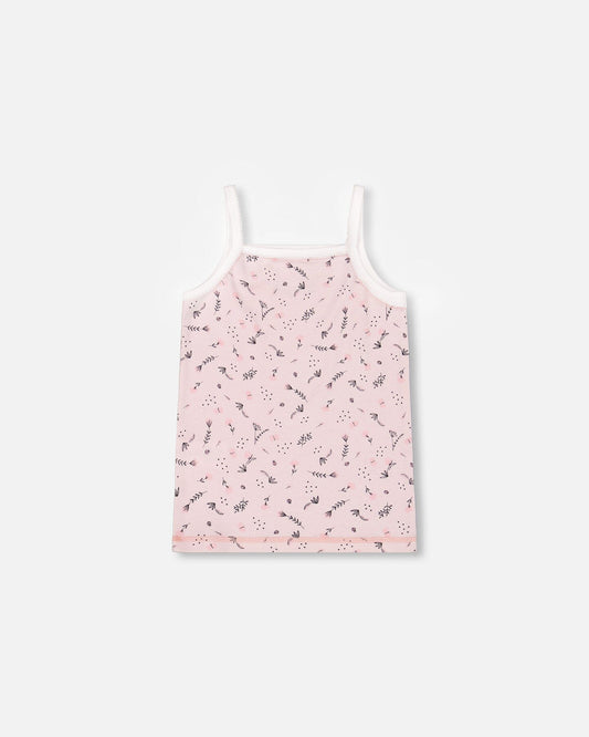 Printed Organic Cotton Tank Top Small Pink Flowers On Pale Pink Background