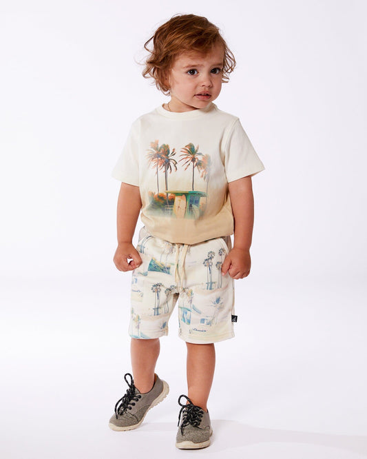 Short Sleeve Organic Cotton Graphic Tee Gradient White And Beige