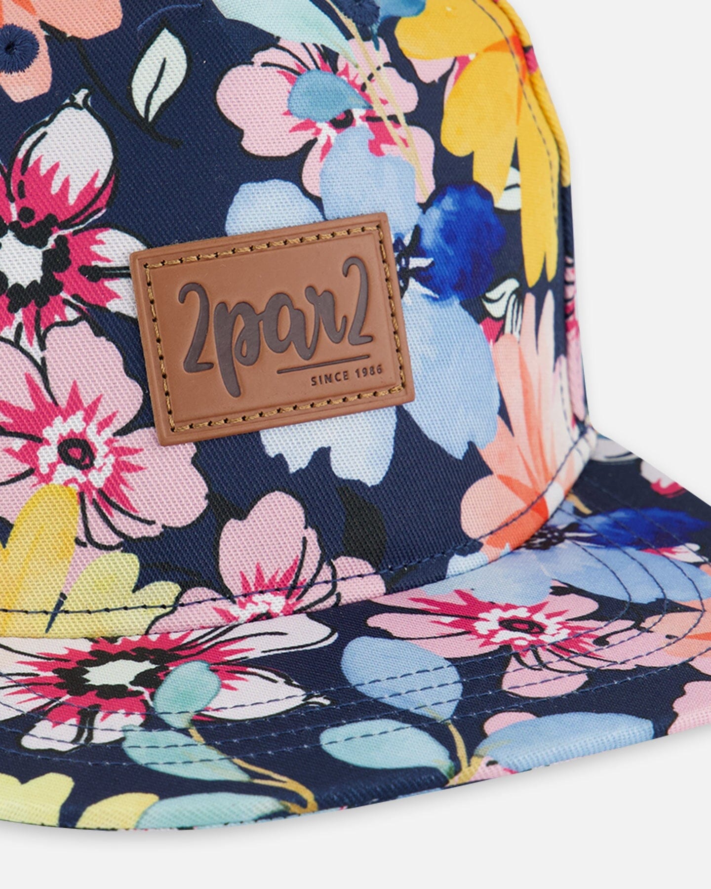 Printed Cap Navy And Yellow And Pink Flowers