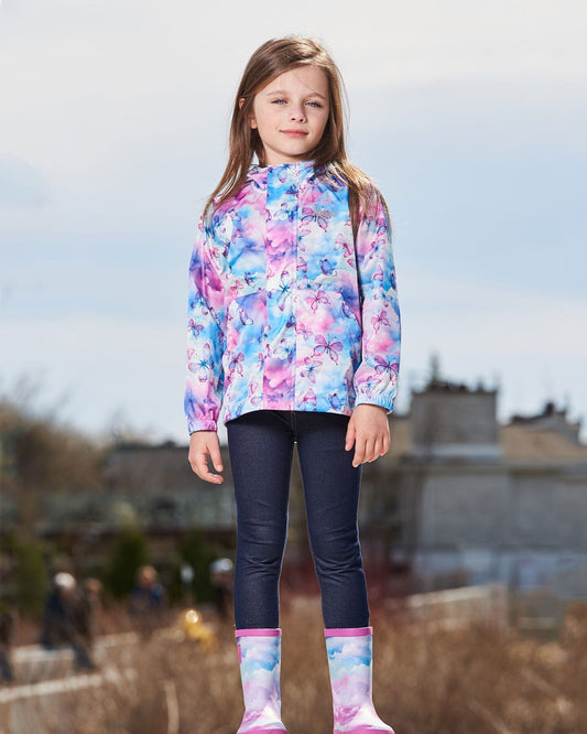 Printed Packable Windbreaker Butterflies On Multicolored Background