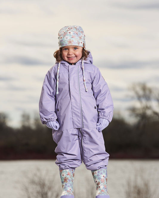 Baby Mid-Season One-Piece Outerwear Lilac With Printed Hat
