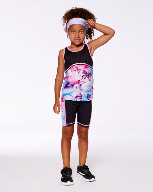 Printed Athletic Biker Short Black, Pink And Multicolored Butterflies