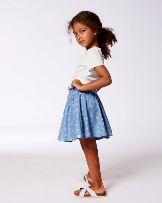 Printed Chambray Skort Blue And White Cherries