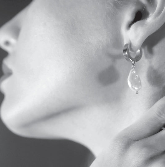 GAIA White Gold (Silver Toned): Baroque Freshwater Pearls on Wide Mini Hoops