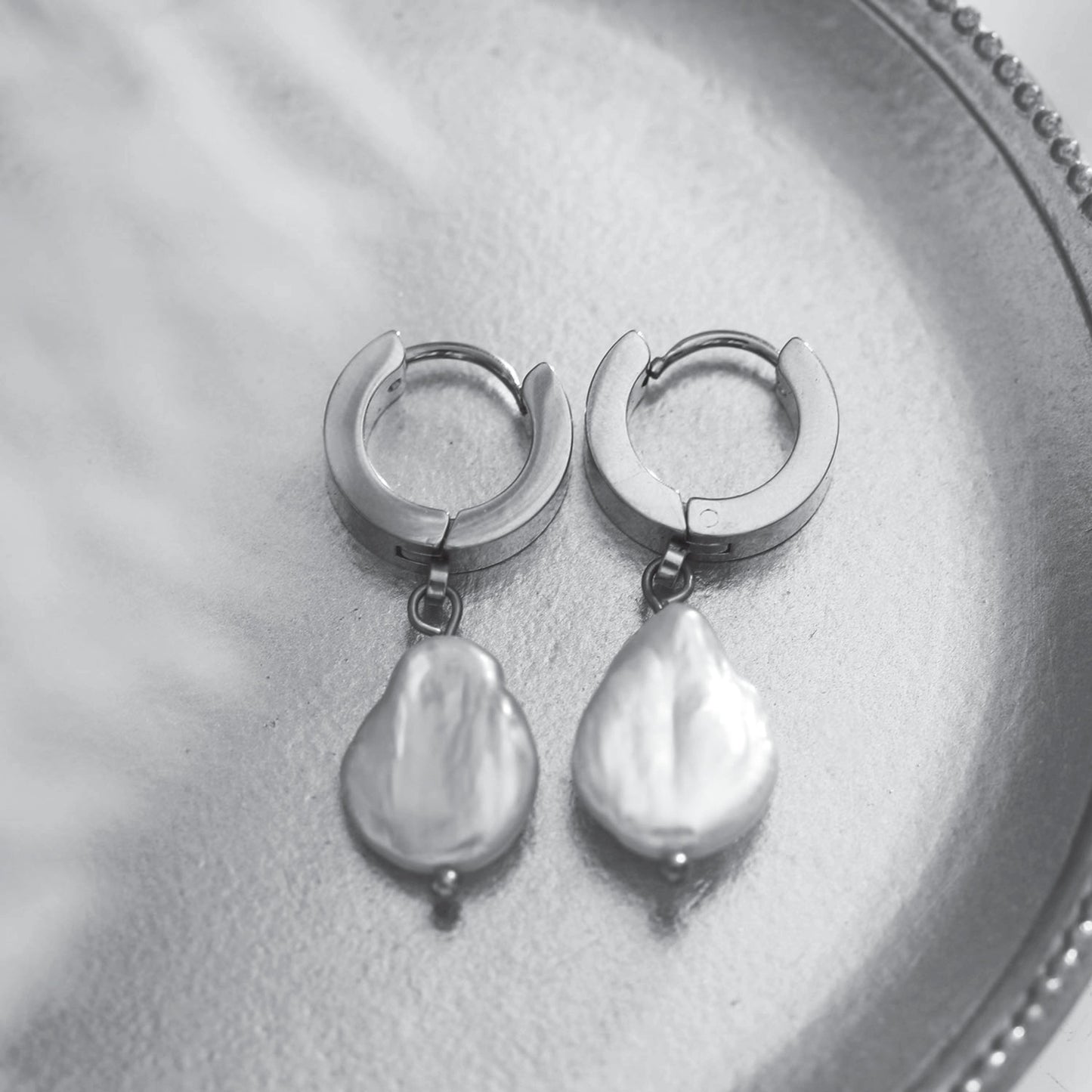 GAIA White Gold (Silver Toned): Baroque Freshwater Pearls on Wide Mini Hoops