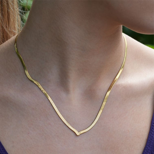 GAURI Asymmetrical Snake Skin Textured Gold Chain Necklace