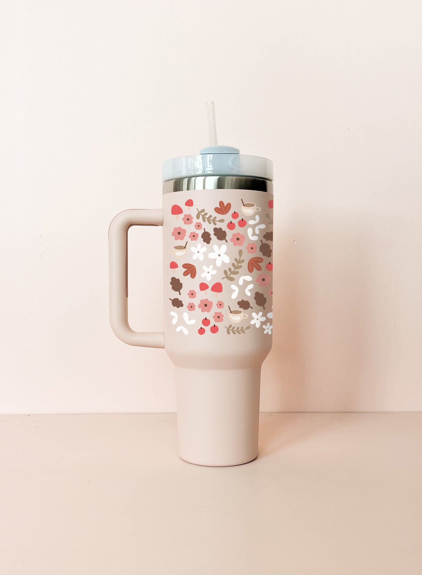 Gobelet isotherme 40oz - rose pâle mosaïque d'automne