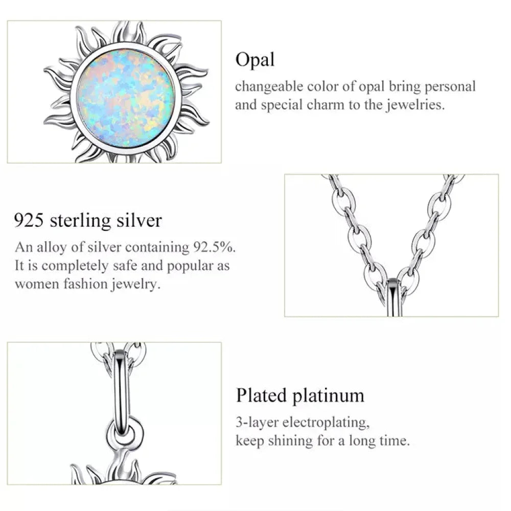 925 Sterling Silver White Opal Sun Pendant Necklace - Apollo Chain for Women